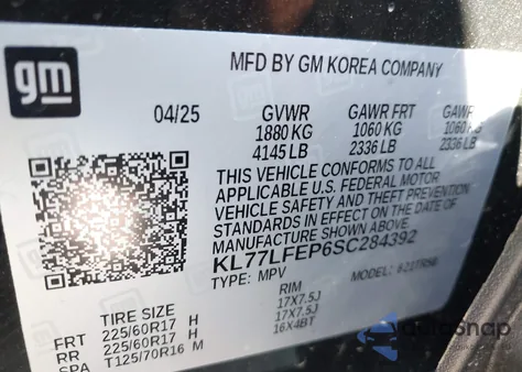 2025 Chevrolet Trax Fwd Ls from USA, damaged, VIN KL77LFEP6SC284392